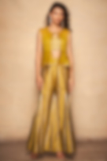 Olive Pure Chanderi Silk Embroidered Short Overlay by Gulabo By Abu Sandeep at Pernia's Pop Up Shop