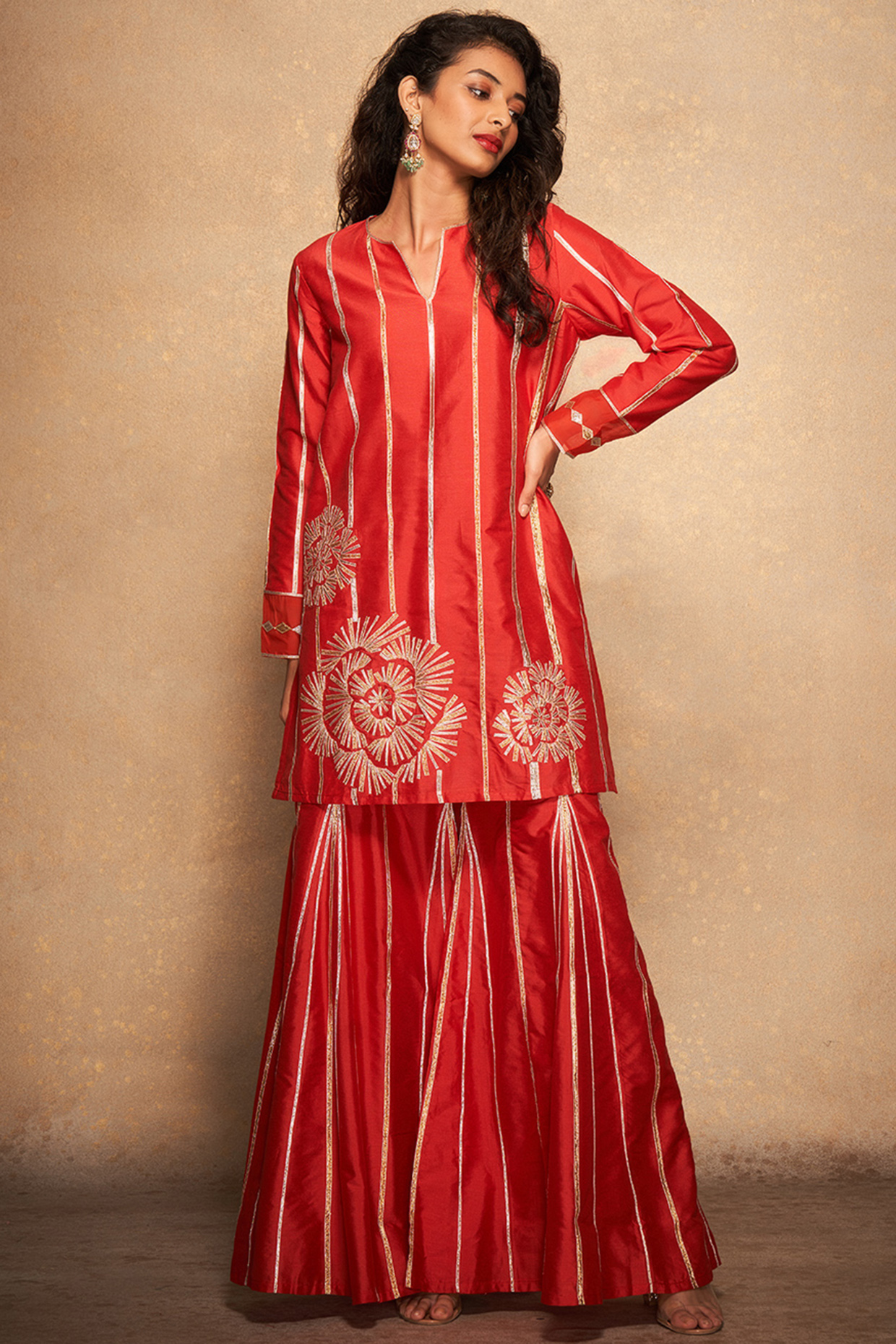 Red Pure Chanderi Silk Embroidered Kurta by Gulabo By Abu Sandeep at Pernia's Pop Up Shop