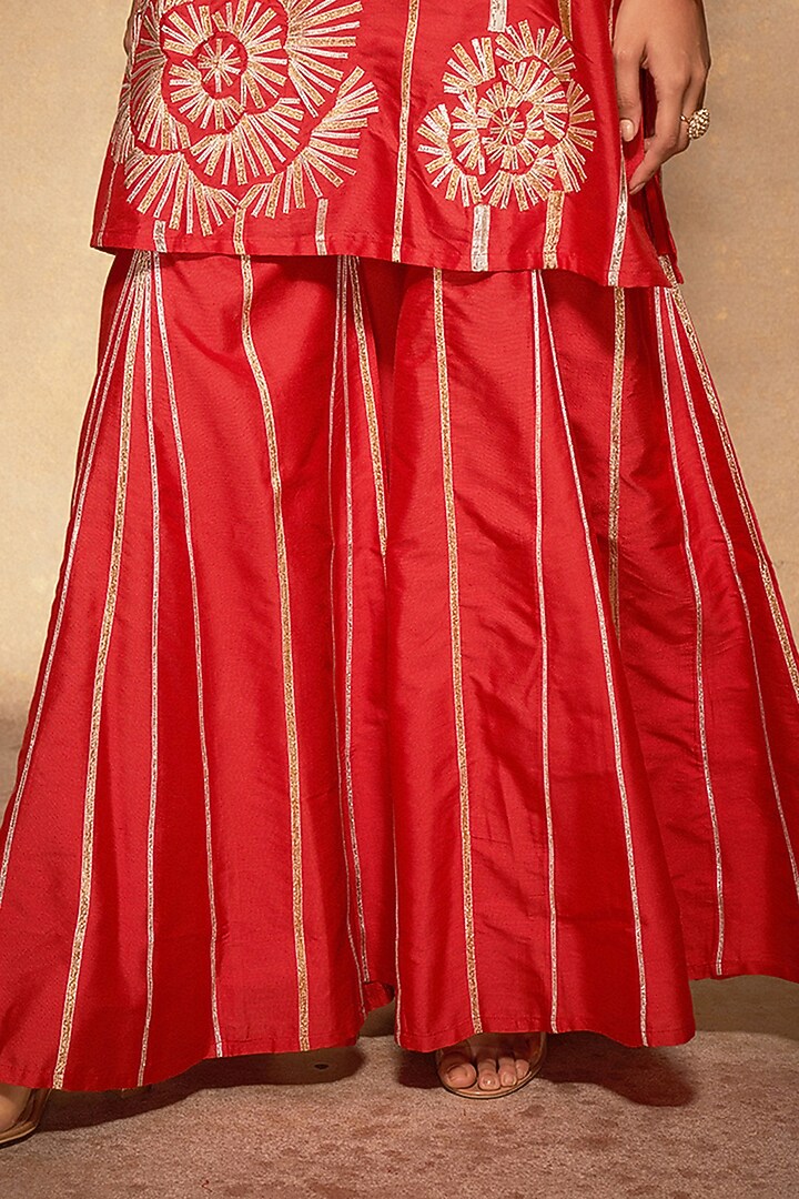 Red Pure Chanderi Silk Embroidered Go-Dart Pants by Gulabo By Abu Sandeep at Pernia's Pop Up Shop