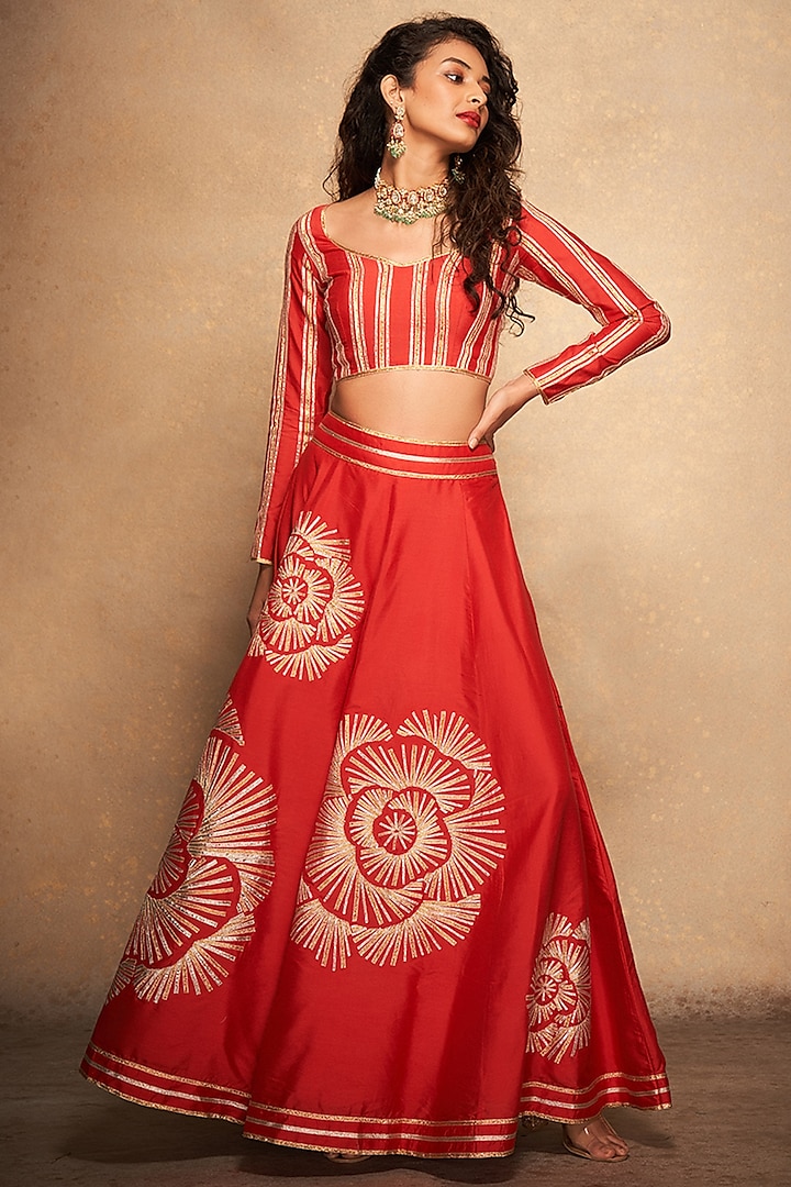 Red Pure Chanderi Silk Embroidered Blouse by Gulabo By Abu Sandeep