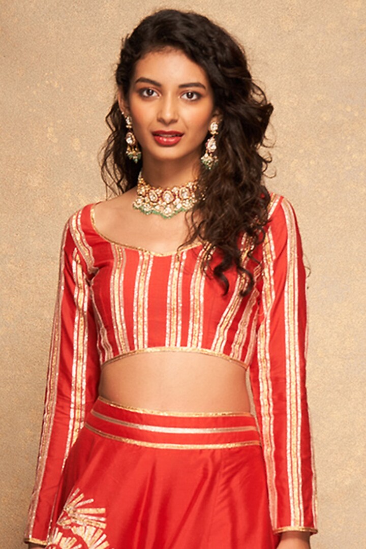Red Pure Chanderi Silk Embroidered Blouse by Gulabo By Abu Sandeep at Pernia's Pop Up Shop