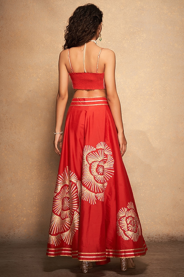Red Pure Chanderi Silk Embroidered Bralette by Gulabo By Abu Sandeep at Pernia's Pop Up Shop