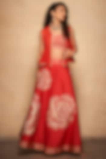 Red Pure Chanderi Silk Embroidered Short Overlay by Gulabo By Abu Sandeep