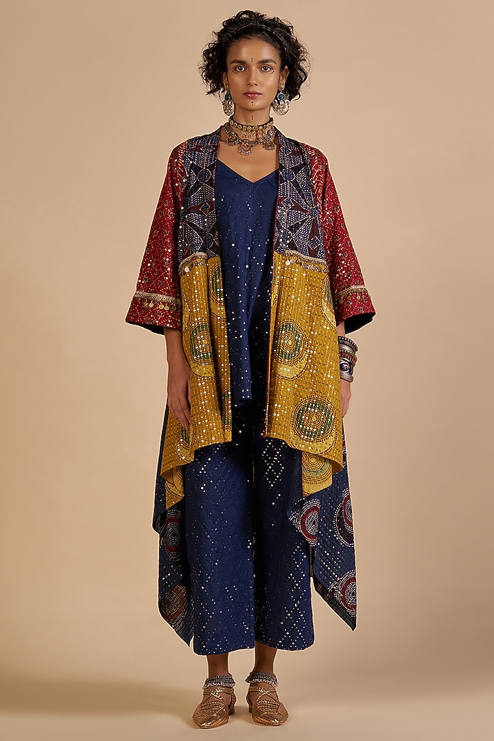 Multi-Colored Chanderi Coat by Gulabo By Abu Sandeep at Pernia's Pop Up Shop