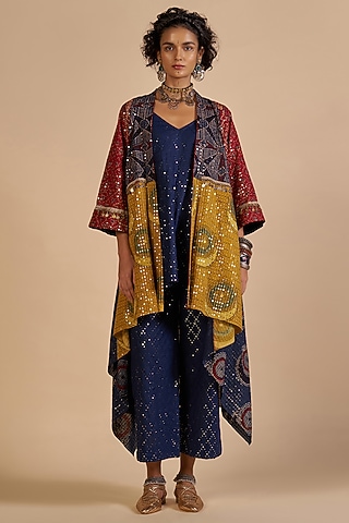 Multi-Colored Chanderi Coat by Gulabo By Abu Sandeep