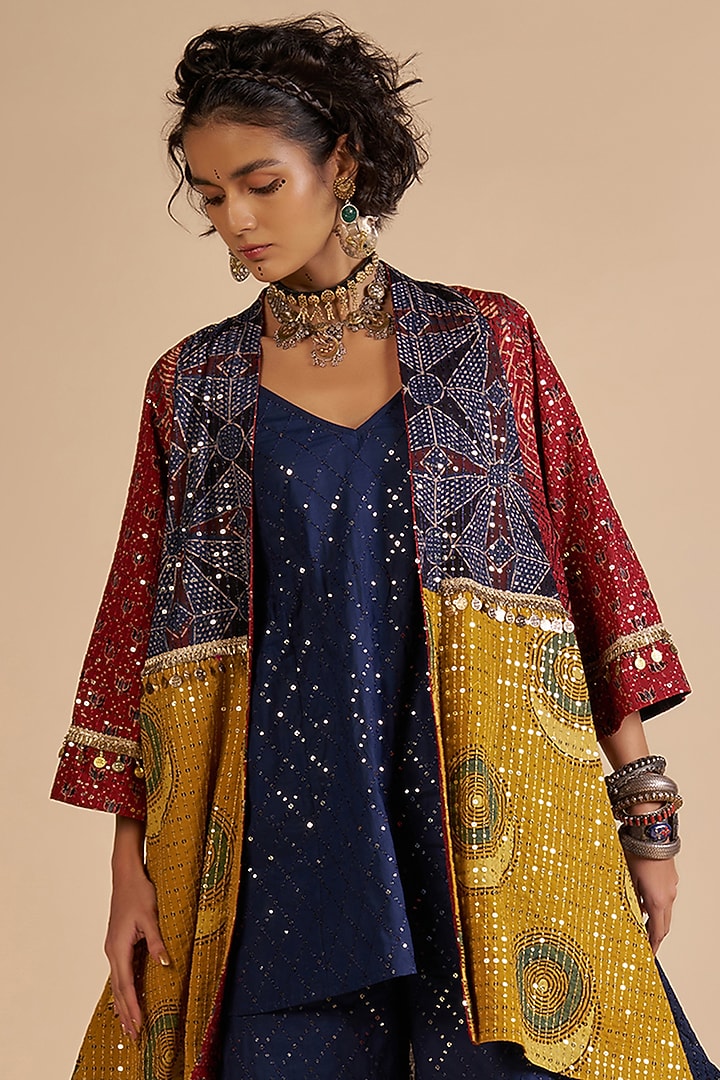 Multi-Colored Chanderi Coat by Gulabo By Abu Sandeep at Pernia's Pop Up Shop