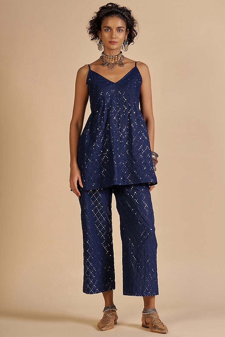 Blue Chanderi Summer Dress by Gulabo By Abu Sandeep at Pernia's Pop Up Shop