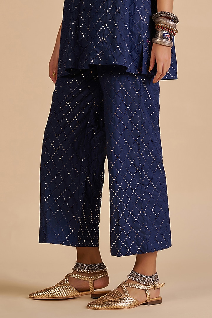 Blue Chanderi Summer Dress by Gulabo By Abu Sandeep at Pernia's Pop Up Shop