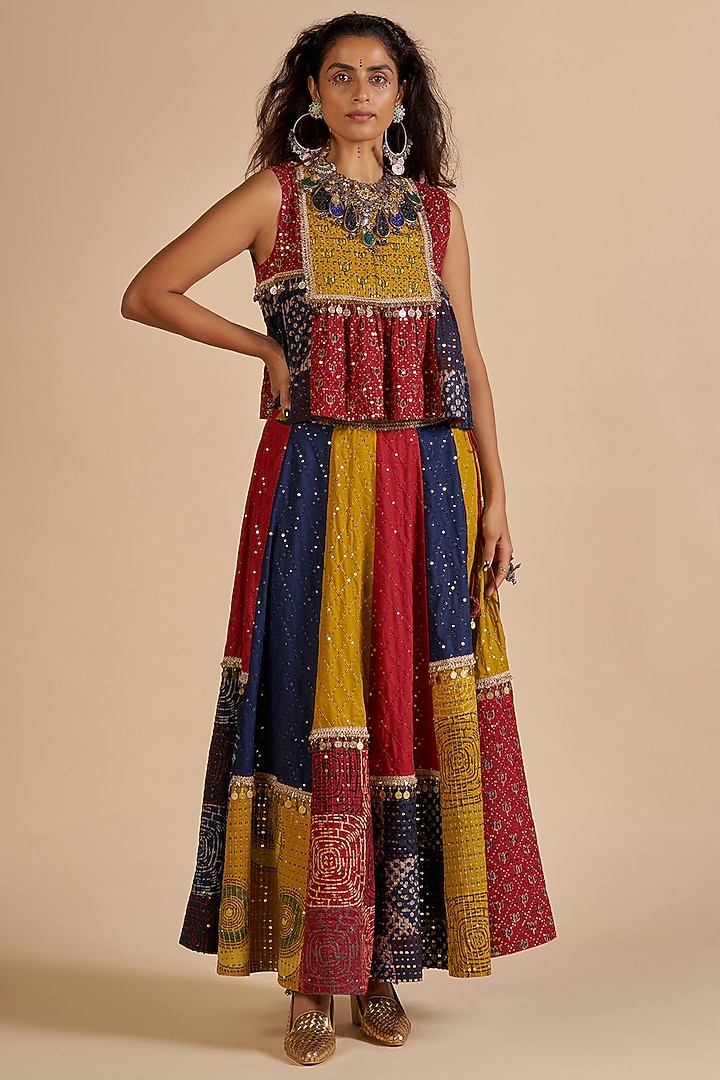 Multi-Colored Chanderi Skirt by Gulabo By Abu Sandeep at Pernia's Pop Up Shop