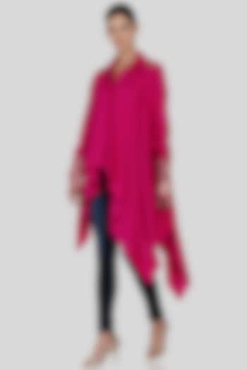 Fuchsia Embroidered Handkerchief Shirt by Gulabo By Abu Sandeep at Pernia's Pop Up Shop