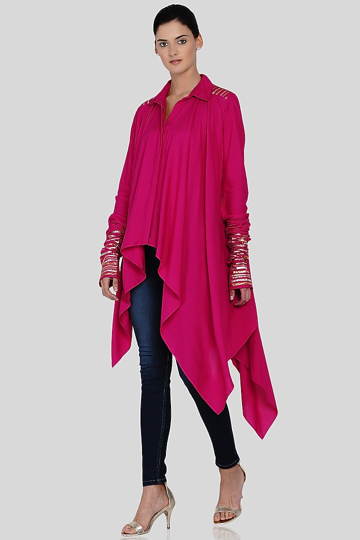 Fuchsia Embroidered Handkerchief Shirt by Gulabo By Abu Sandeep at Pernia's Pop Up Shop