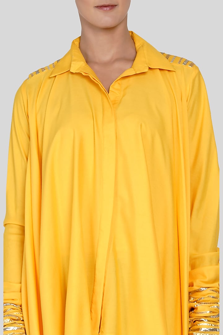 Yellow Embroidered Handkerchief Shirt by Gulabo By Abu Sandeep at Pernia's Pop Up Shop