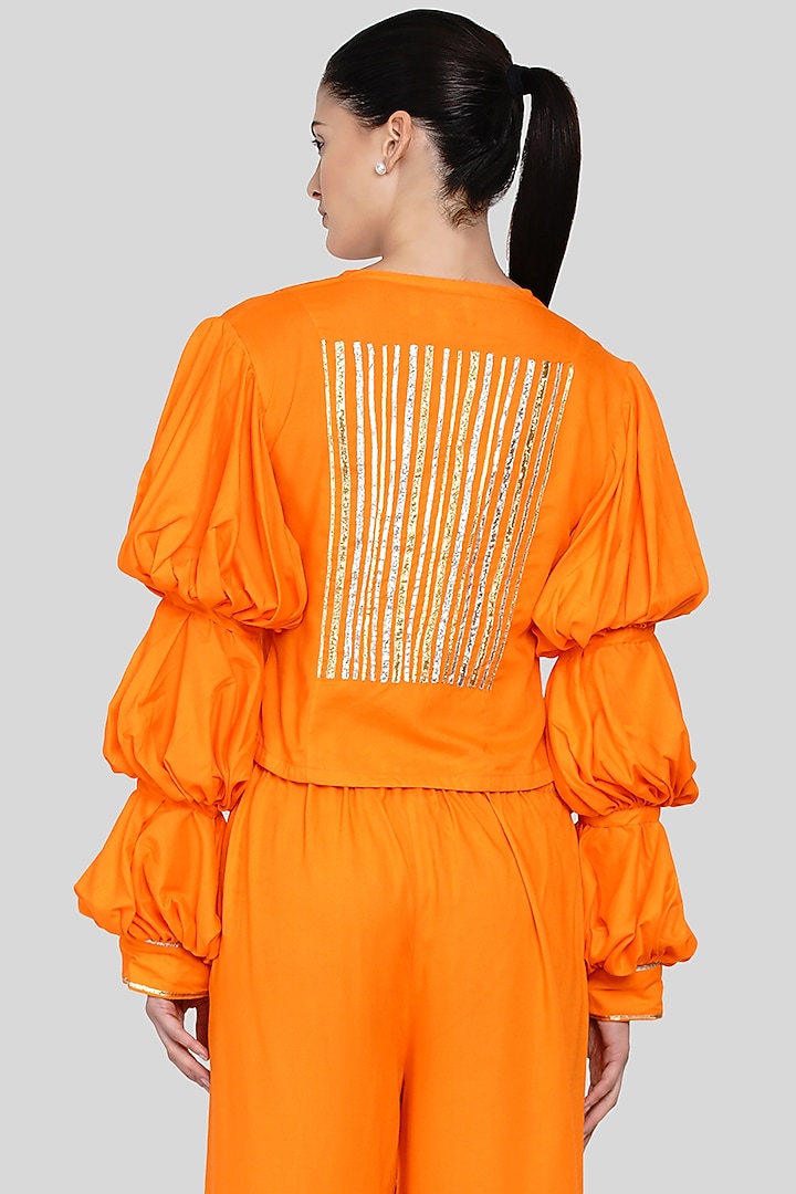 Orange Gold Embroidered Blouse by Gulabo By Abu Sandeep at Pernia's Pop Up Shop