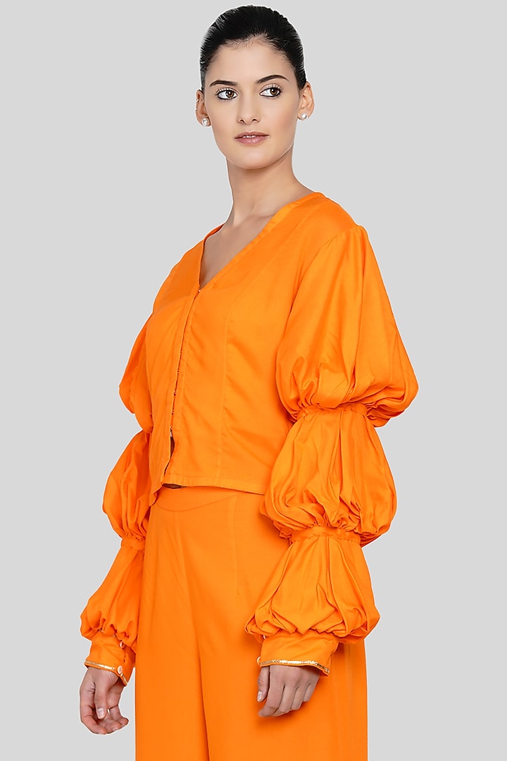 Orange Gold Embroidered Blouse by Gulabo By Abu Sandeep at Pernia's Pop Up Shop