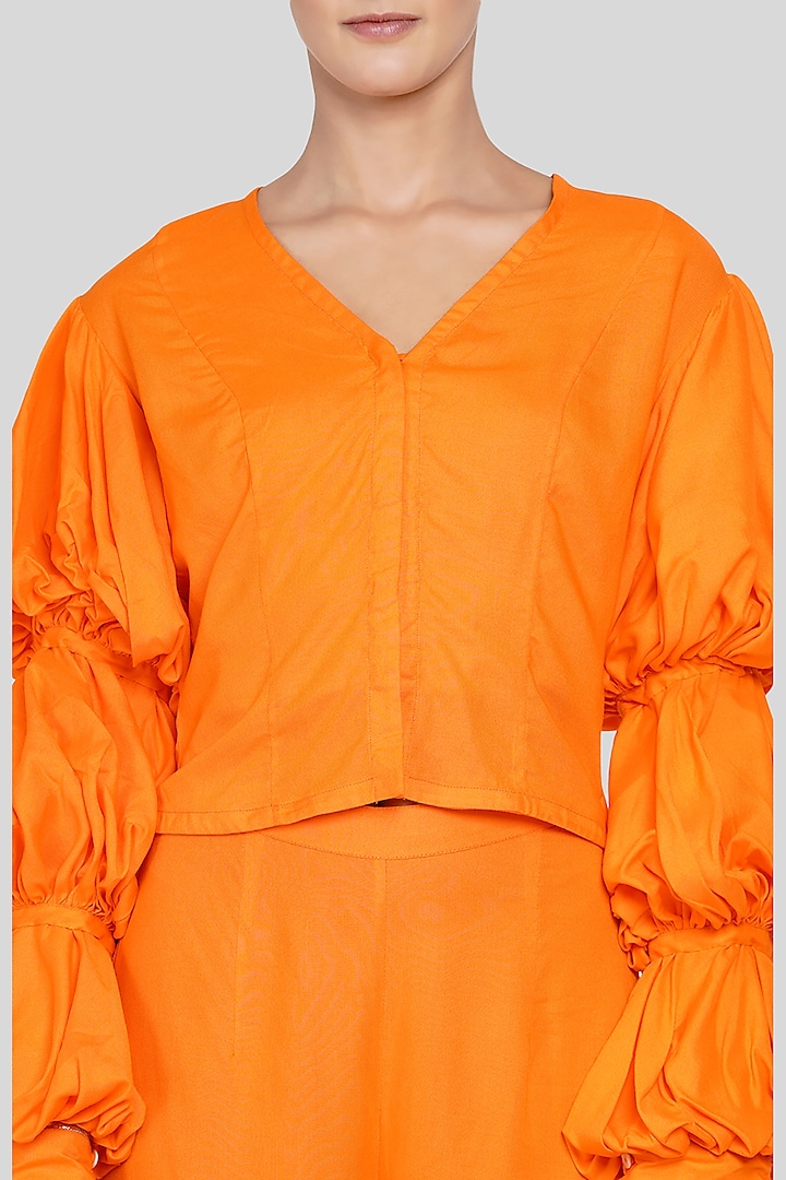 Orange Gold Embroidered Blouse by Gulabo By Abu Sandeep at Pernia's Pop Up Shop