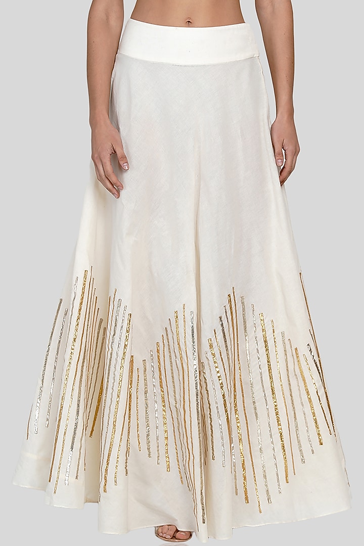 Off White Embroidered Circular Skirt by Gulabo By Abu Sandeep at Pernia's Pop Up Shop