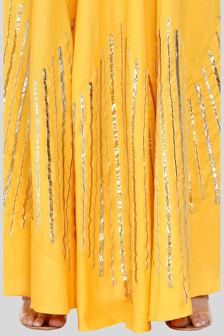 Yellow Embroidered Circular Skirt by Gulabo By Abu Sandeep at Pernia's Pop Up Shop