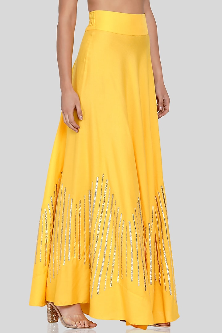 Yellow Embroidered Circular Skirt by Gulabo By Abu Sandeep at Pernia's Pop Up Shop