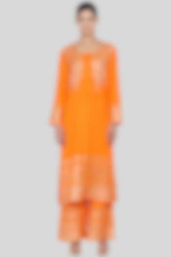 Orange Gold Embroidered Pants by Gulabo By Abu Sandeep at Pernia's Pop Up Shop