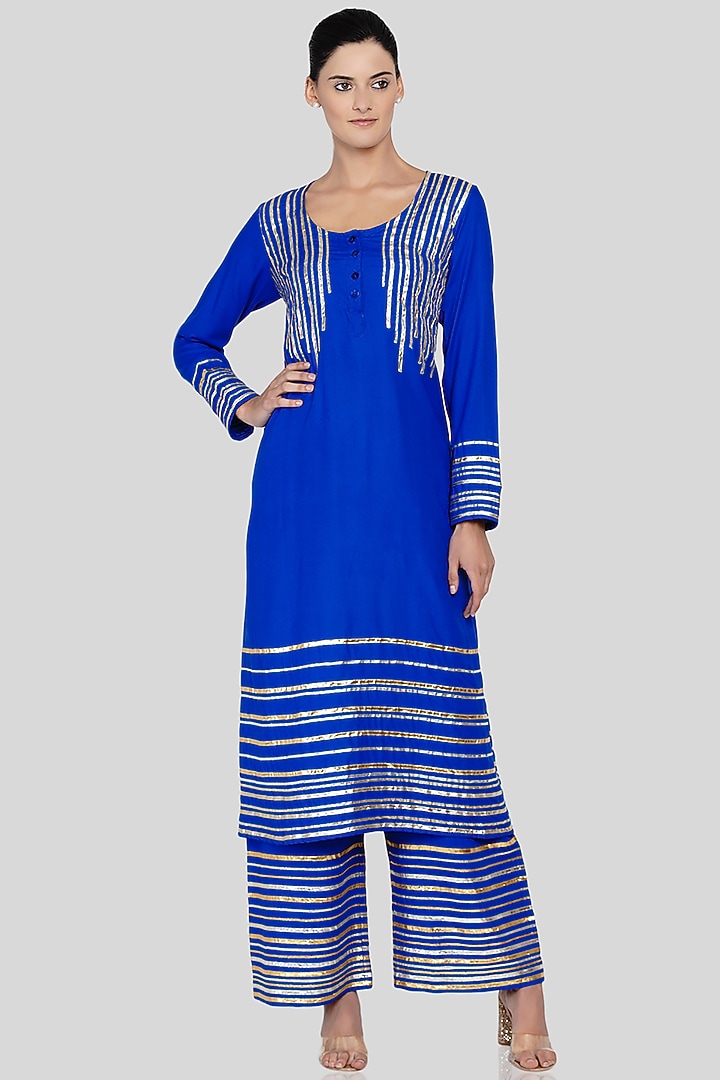 Royal Blue Gota Embroidered Kurta by Gulabo By Abu Sandeep at Pernia's Pop Up Shop