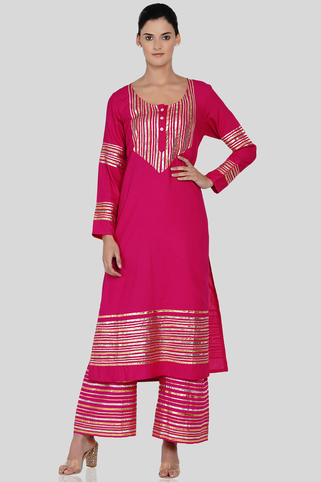 Fuchsia Embroidered A-Line Kurta by Gulabo By Abu Sandeep at Pernia's Pop Up Shop