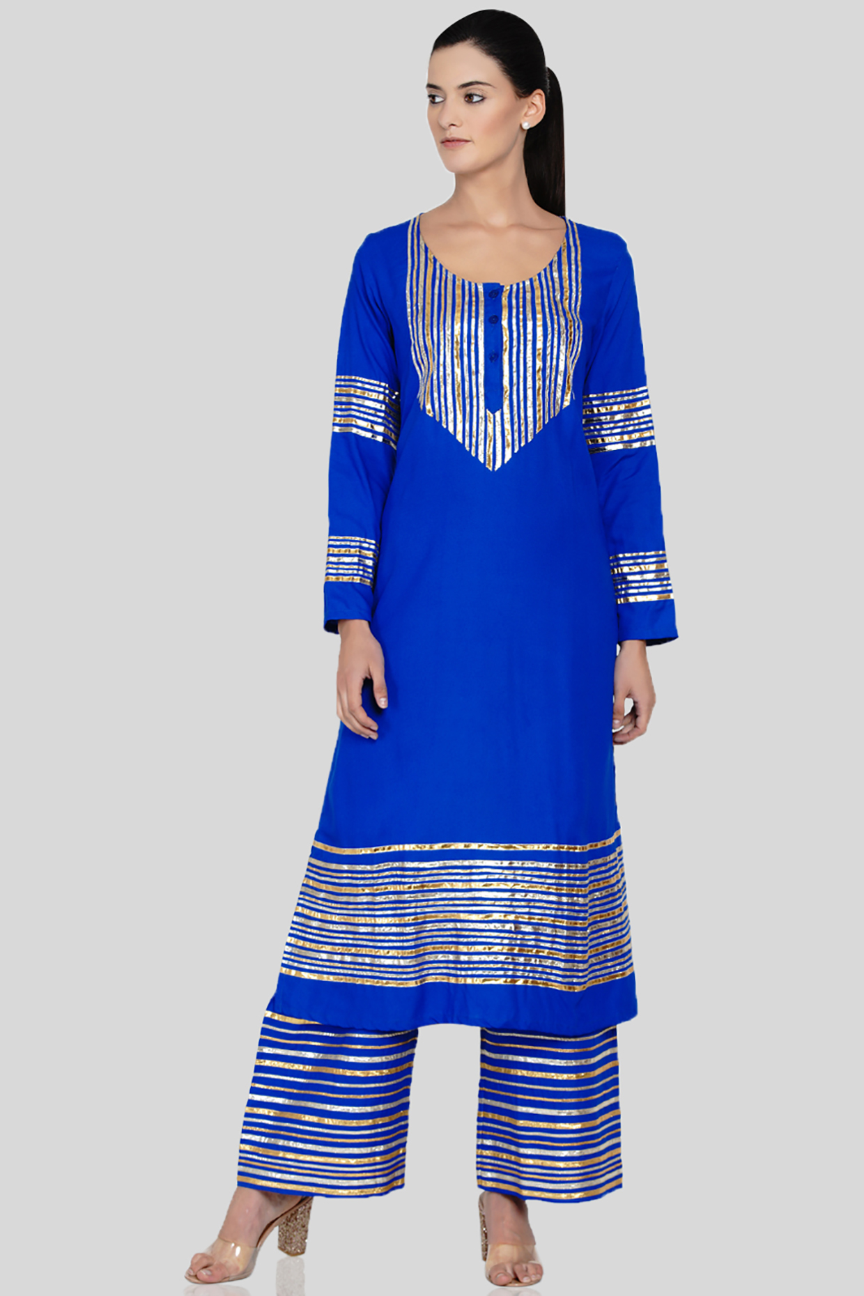 Cobalt Blue Embroidered A-Line Kurta by Gulabo By Abu Sandeep at Pernia's Pop Up Shop