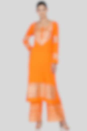Orange Embroidered A-Line Kurta by Gulabo By Abu Sandeep