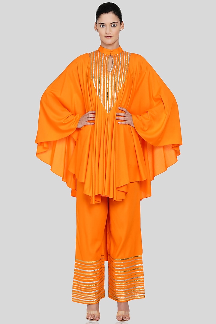 Orange Embroidered Shirt by Gulabo By Abu Sandeep
