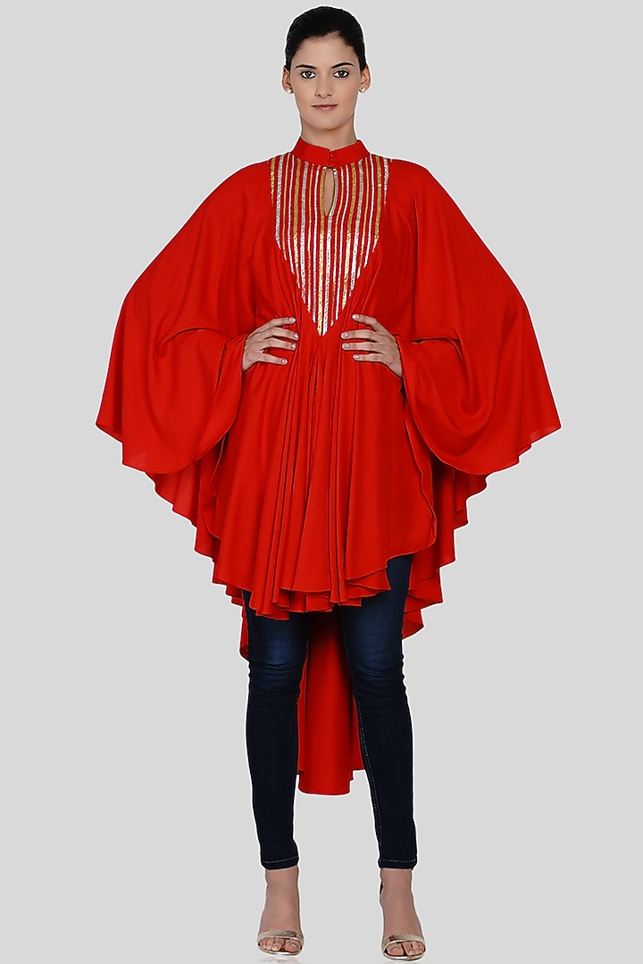 Red Embroidered Shirt by Gulabo By Abu Sandeep at Pernia's Pop Up Shop