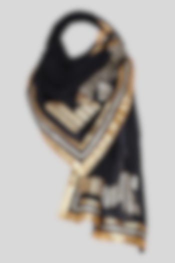 Black Embroidered Stole by Gulabo By Abu Sandeep