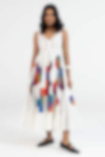 Off-White Cotton Polka Dot Printed Midi Vacation Dress by Gulabo By Abu Sandeep at Pernia's Pop Up Shop