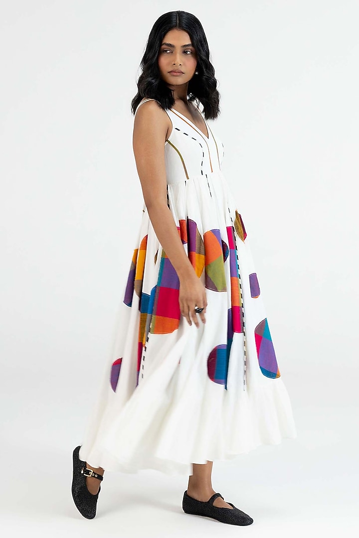 Off-White Cotton Polka Dot Printed Midi Vacation Dress by Gulabo By Abu Sandeep at Pernia's Pop Up Shop