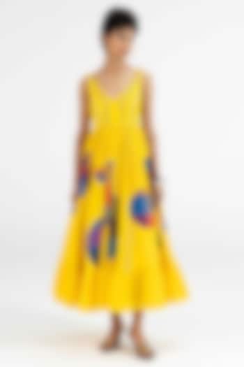 Yellow Cotton Polka Dot Printed Midi Vacation Dress by Gulabo By Abu Sandeep at Pernia's Pop Up Shop