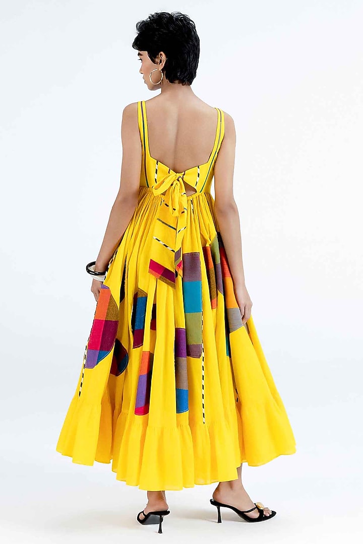 Yellow Cotton Polka Dot Printed Midi Vacation Dress by Gulabo By Abu Sandeep at Pernia's Pop Up Shop