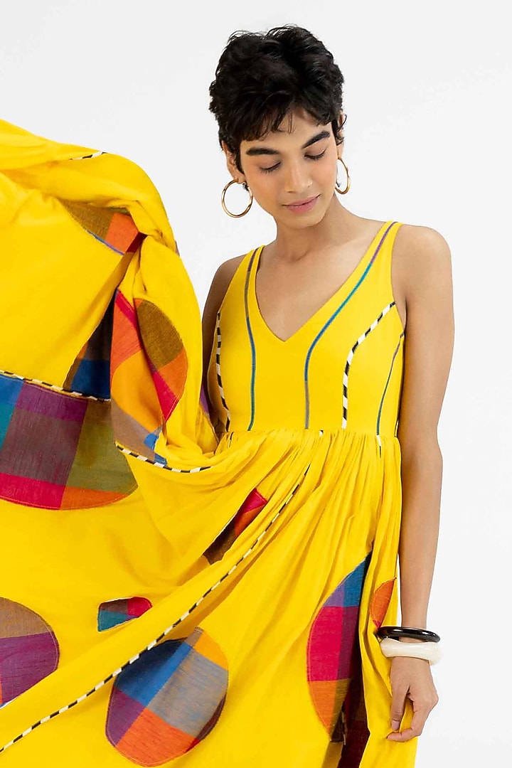 Yellow Cotton Polka Dot Printed Midi Vacation Dress by Gulabo By Abu Sandeep at Pernia's Pop Up Shop