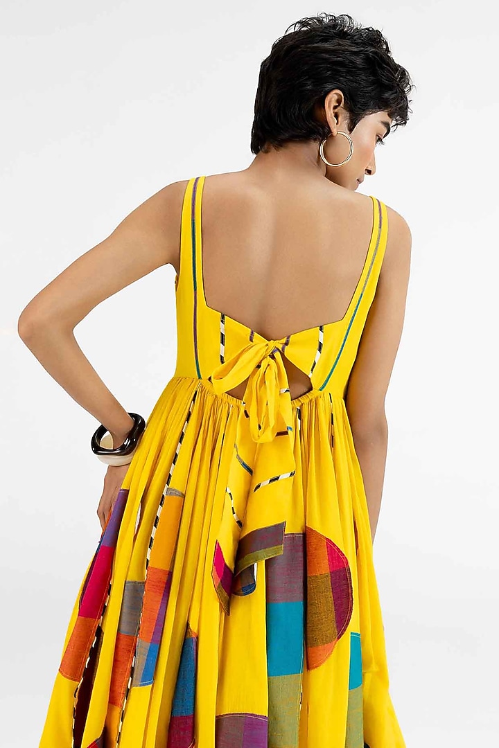 Yellow Cotton Polka Dot Printed Midi Vacation Dress by Gulabo By Abu Sandeep at Pernia's Pop Up Shop