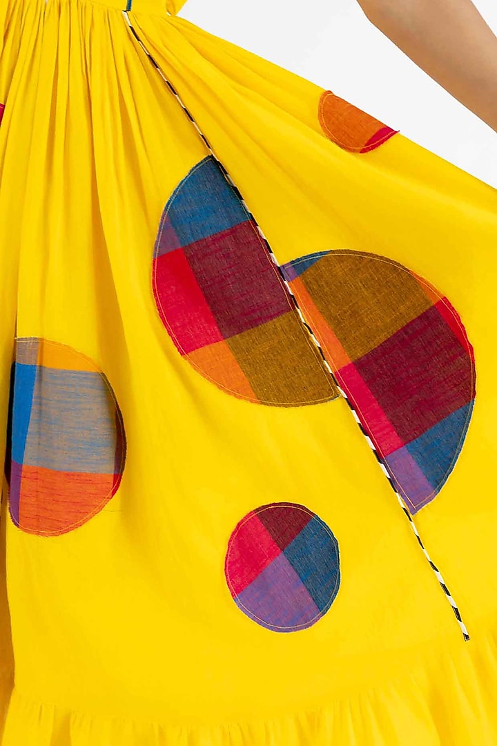 Yellow Cotton Polka Dot Printed Midi Vacation Dress by Gulabo By Abu Sandeep at Pernia's Pop Up Shop
