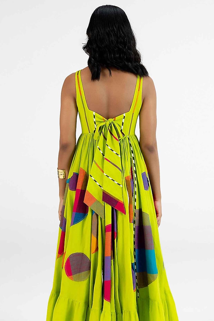 Lime Green Cotton Polka Dot Printed Midi Vacation Dress by Gulabo By Abu Sandeep at Pernia's Pop Up Shop