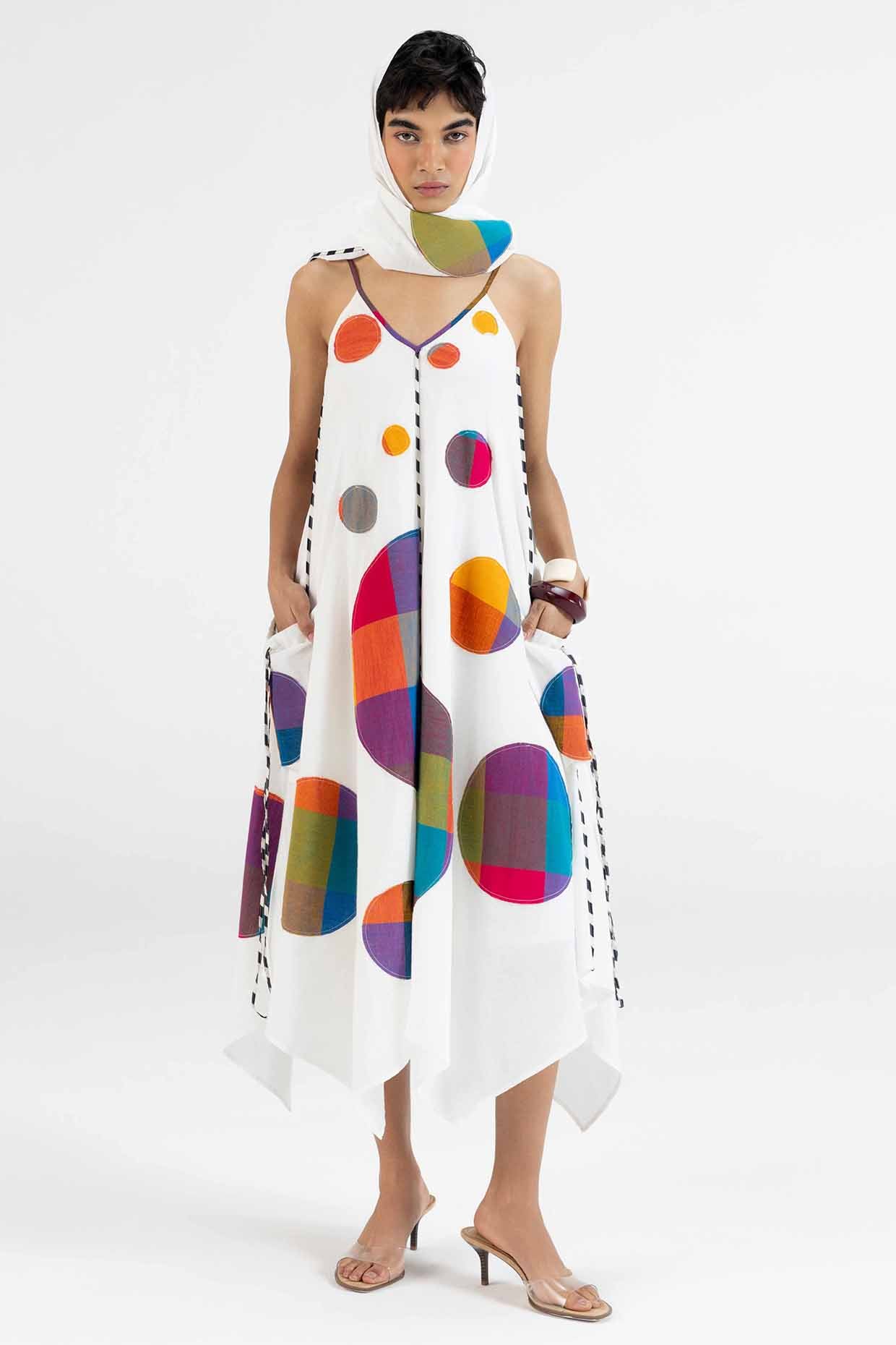 Gulabo By Abu Sandeep Off-White Cotton Polka Dot Printed Midi Dress