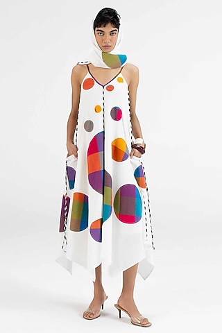 Off-White Cotton Polka Dot Printed Midi Dress by Gulabo By Abu Sandeep