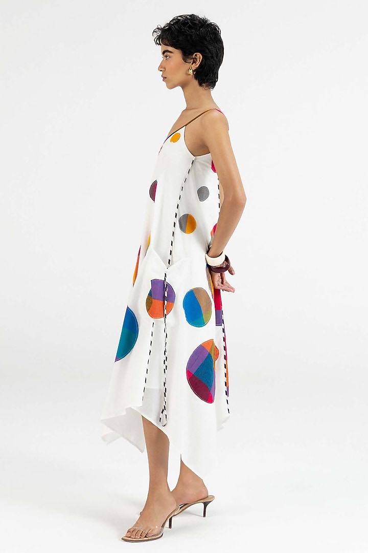 Off-White Cotton Polka Dot Printed Midi Vacation Dress by Gulabo By Abu Sandeep at Pernia's Pop Up Shop