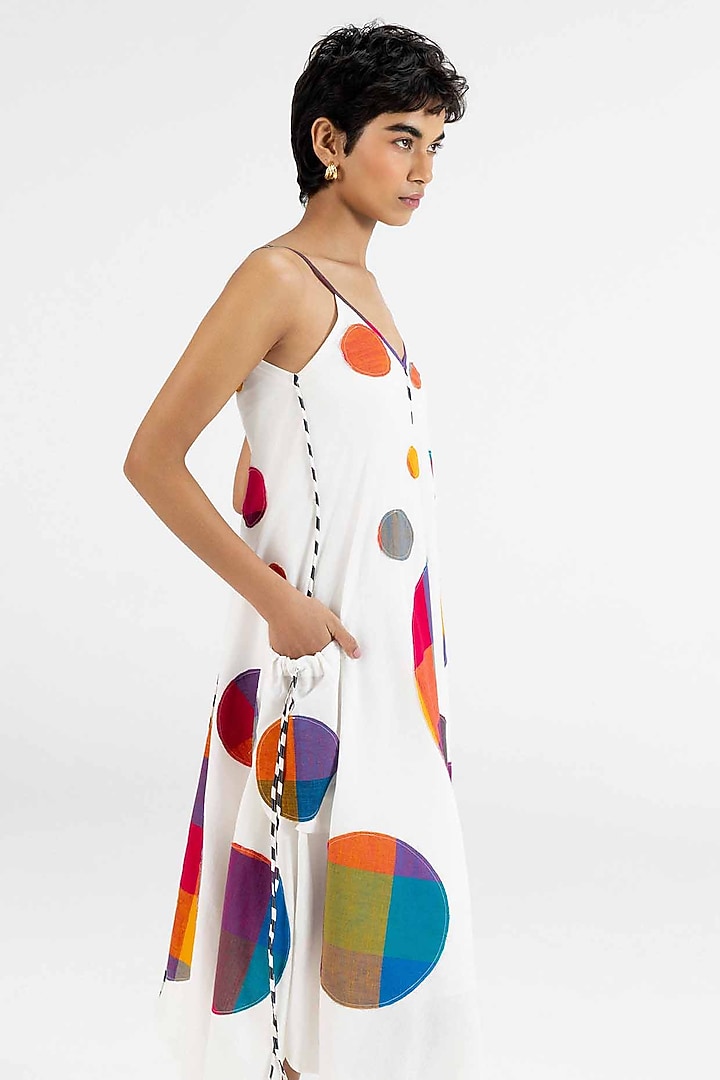 Off-White Cotton Polka Dot Printed Midi Vacation Dress by Gulabo By Abu Sandeep at Pernia's Pop Up Shop