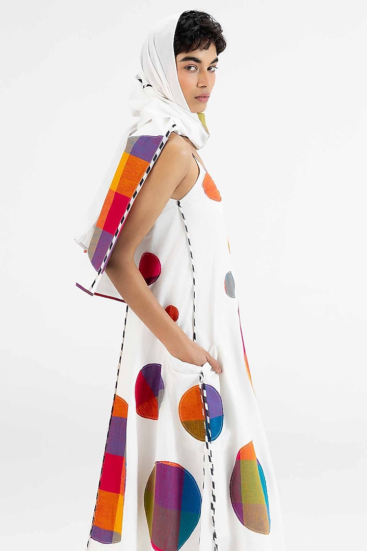 Off-White Cotton Polka Dot Printed Midi Vacation Dress by Gulabo By Abu Sandeep at Pernia's Pop Up Shop