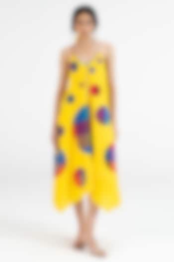 Yellow Cotton Polka Dot Printed Midi Vacation Dress by Gulabo By Abu Sandeep at Pernia's Pop Up Shop