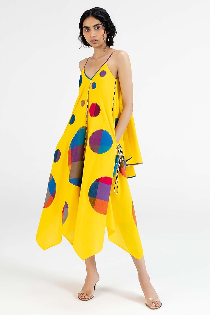 Yellow Cotton Polka Dot Printed Midi Vacation Dress by Gulabo By Abu Sandeep at Pernia's Pop Up Shop