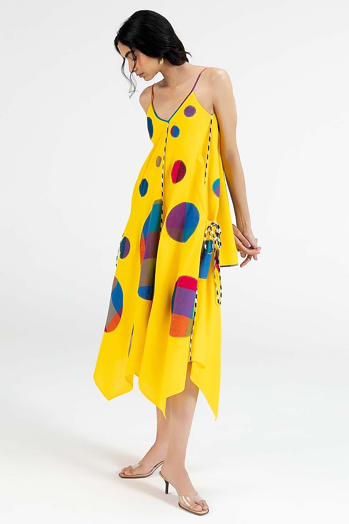 Yellow Cotton Polka Dot Printed Midi Vacation Dress by Gulabo By Abu Sandeep at Pernia's Pop Up Shop