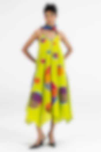 Lime Green Cotton Polka Dot Printed Midi Vacation Dress by Gulabo By Abu Sandeep at Pernia's Pop Up Shop