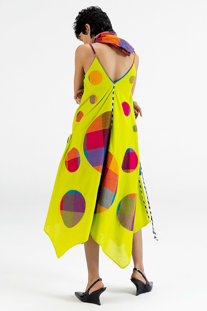 Lime Green Cotton Polka Dot Printed Midi Vacation Dress by Gulabo By Abu Sandeep at Pernia's Pop Up Shop