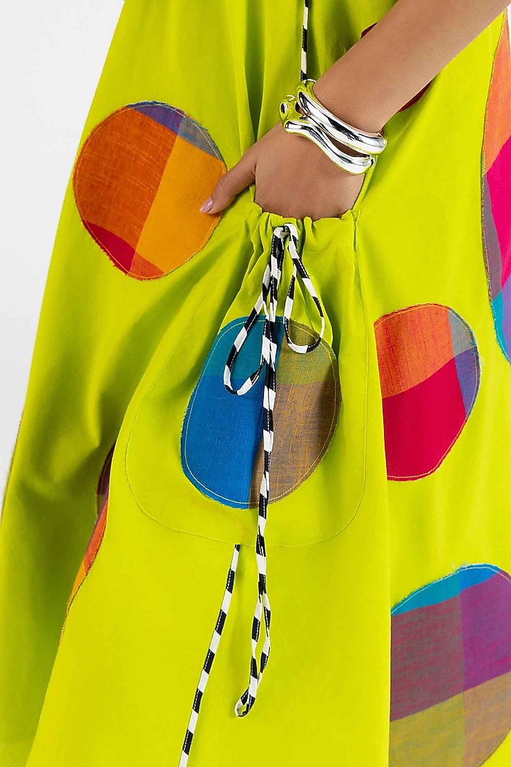 Lime Green Cotton Polka Dot Printed Midi Vacation Dress by Gulabo By Abu Sandeep at Pernia's Pop Up Shop