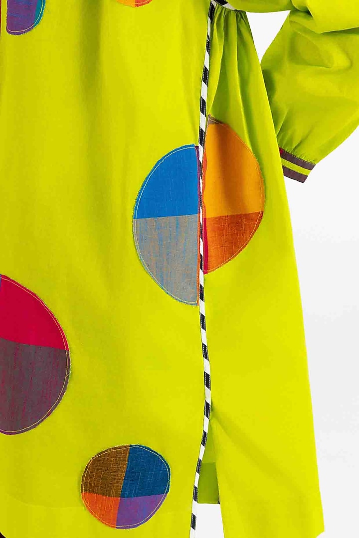 Lime Green Cotton Polka Dot Printed Midi Vacation Dress by Gulabo By Abu Sandeep at Pernia's Pop Up Shop